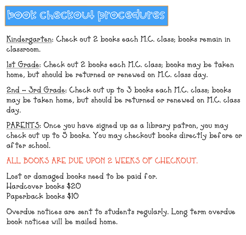 Book checkout procedures for students and parents 